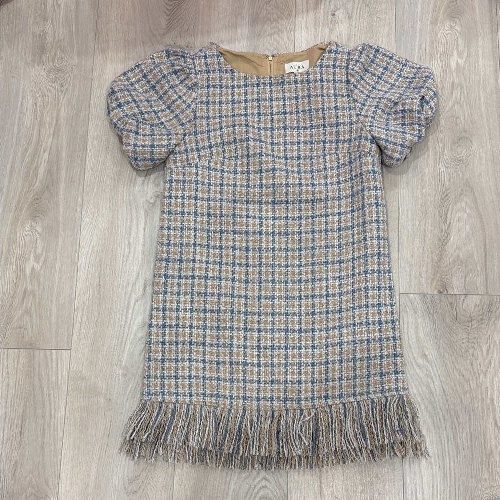 Aura Blue and Tan Tweed Dress